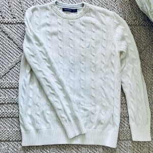 Nautica Men's Off-White Cable Knit Crewneck Sweater